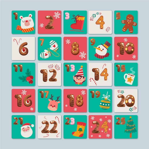 Platte adventskalender sjabloonontwerp