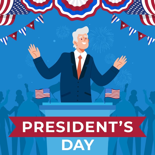 Platte Amerikaanse presidenten dag illustratie