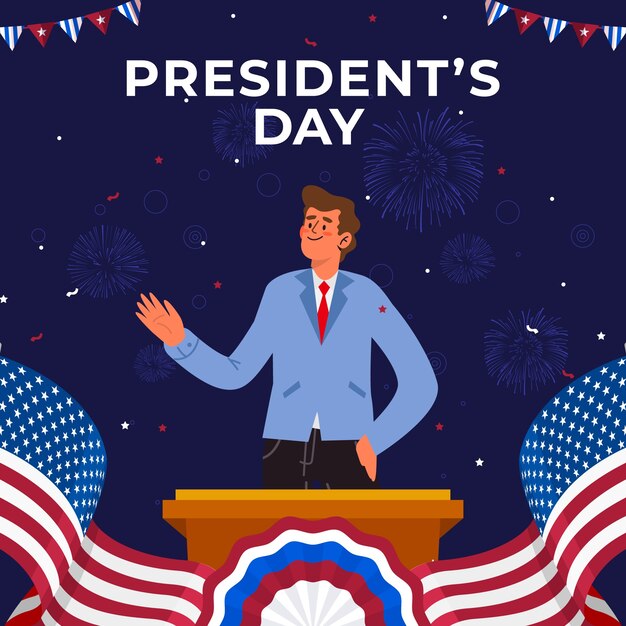 Gratis vector platte amerikaanse presidenten dag illustratie