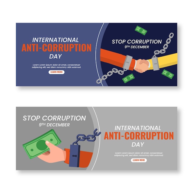 Gratis vector platte anti-corruptie dag horizontale banners set