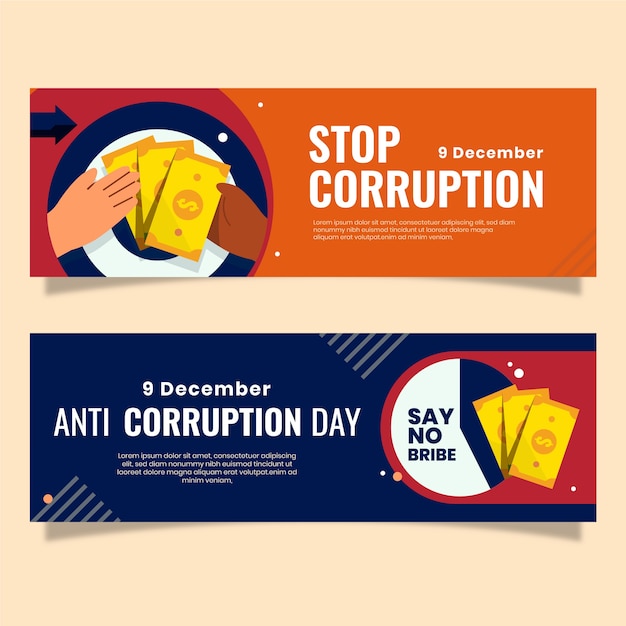 Gratis vector platte anti-corruptie dag horizontale banners set