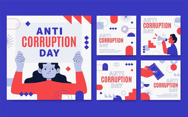 Gratis vector platte anti-corruptie dag instagram posts collectie