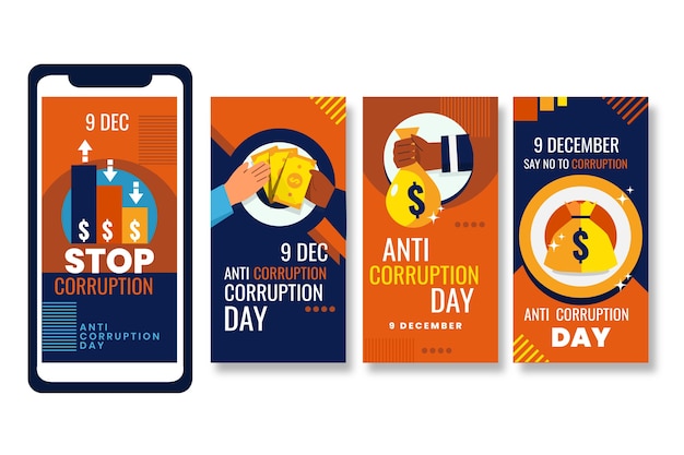 Gratis vector platte anti-corruptie dag instagram verhalencollectie