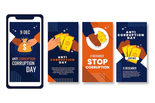 Gratis vector platte anti-corruptie dag instagram verhalencollectie