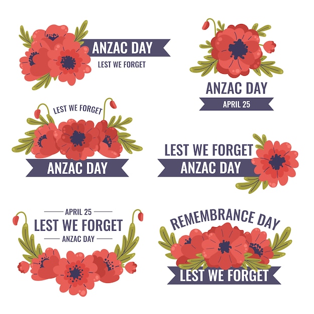 Gratis vector platte anzac daglabels collectie