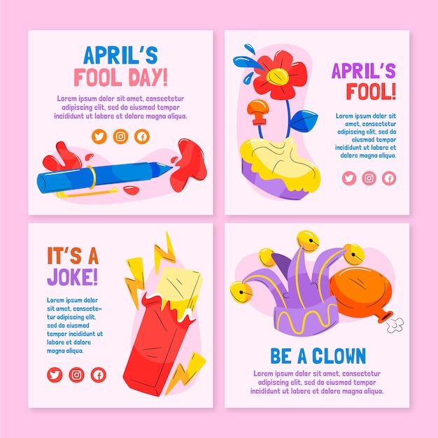 Gratis vector platte april dwazen dag instagram posts collectie