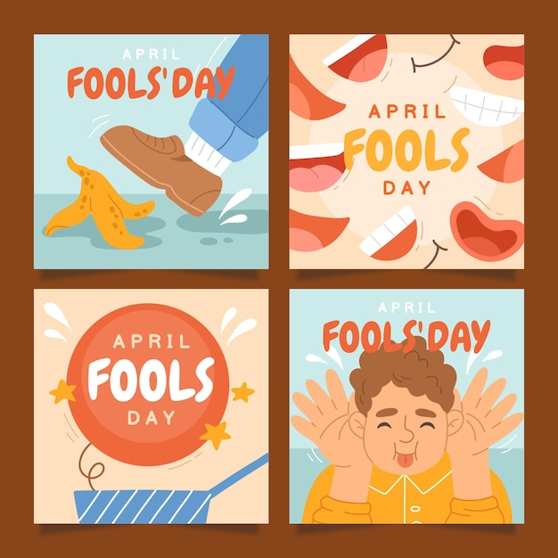 Gratis vector platte april dwazen dag instagram posts collectie