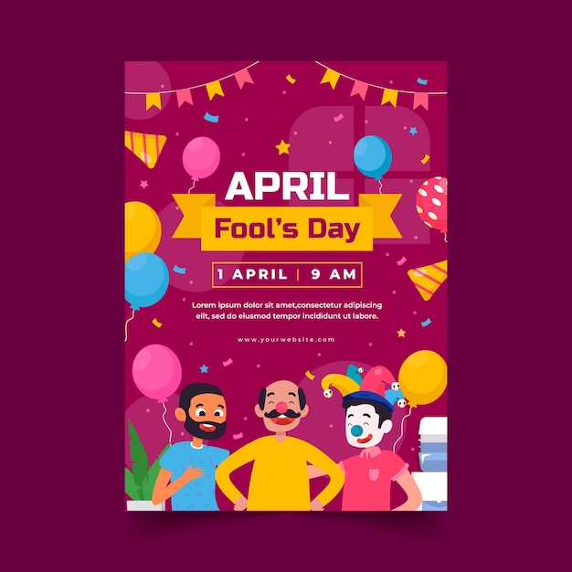 Gratis vector platte april dwazen dag verticale flyer-sjabloon