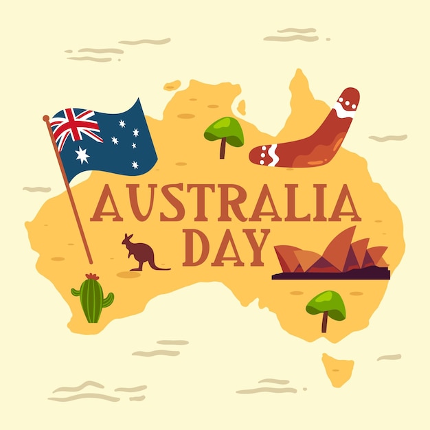 Gratis vector platte australië dag kaart illustratie