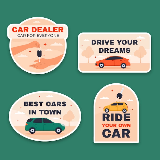 Gratis vector platte autodealer zakelijke labels-collectie