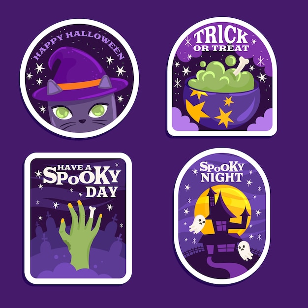 Gratis vector platte badgescollectie voor halloween-seizoen