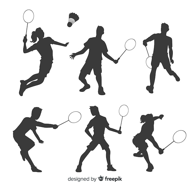 Gratis vector platte badminton-speler silhouet collectie