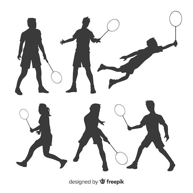 Gratis vector platte badminton-speler silhouet collectie