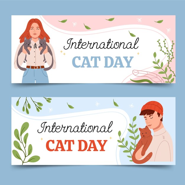 Gratis vector platte banners voor internationale kattendagviering