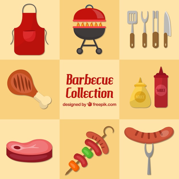 Gratis vector platte barbecue collectie