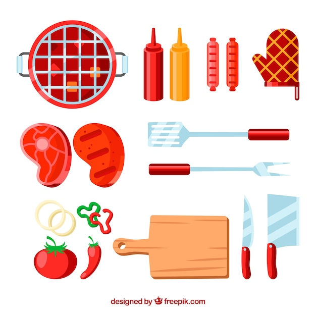 Gratis vector platte barbecue-elementen