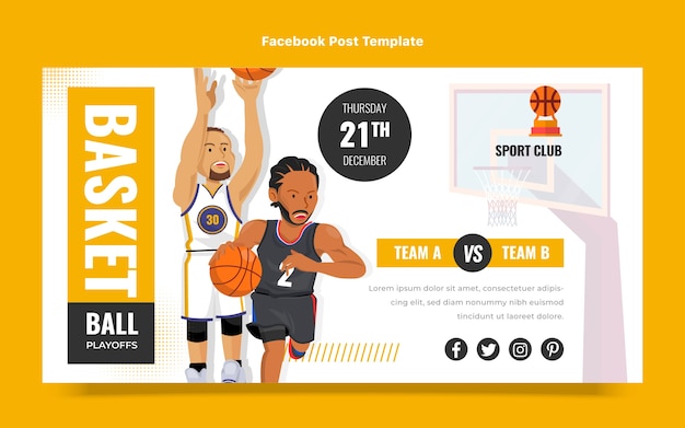 Gratis vector platte basketbal social media postsjabloon