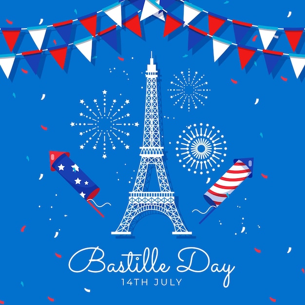 Gratis vector platte bastille dag illustratie