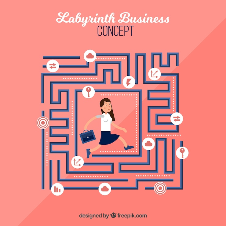 Gratis Vector platte bedrijfsconcept met labyrint