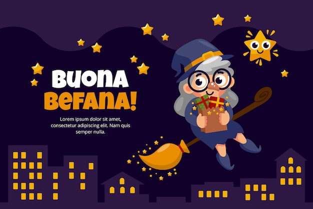 Gratis vector platte befana achtergrond