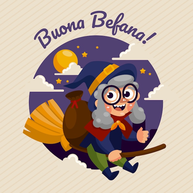 Gratis vector platte befana illustratie