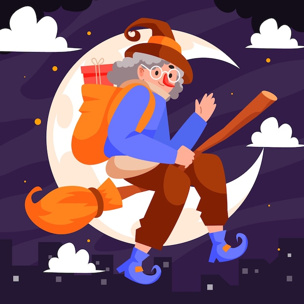 Gratis vector platte befana illustratie