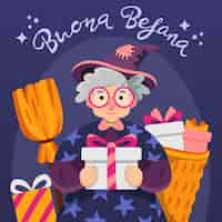 Gratis vector platte befana illustratie