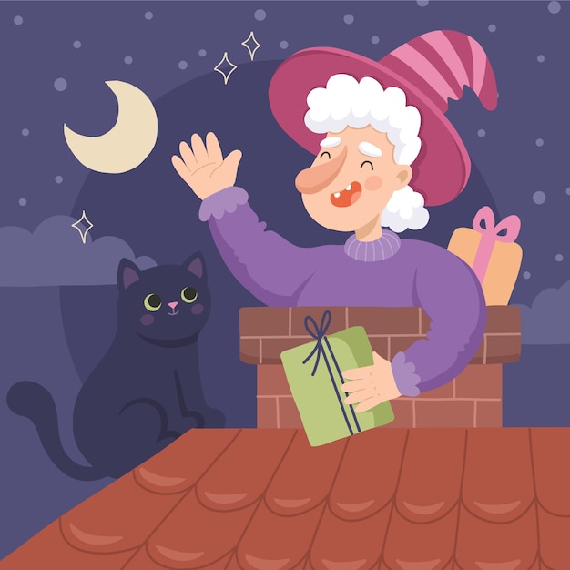 Gratis vector platte befana illustratie