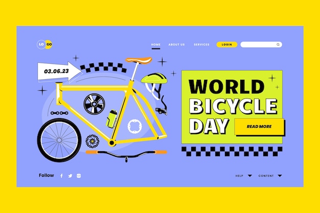 Gratis vector platte bestemmingspagina voor wereldfietsdag