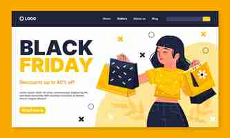 Gratis vector platte bestemmingspaginasjabloon voor black friday-uitverkoop