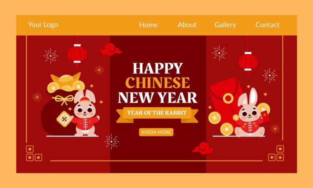 Platte bestemmingspaginasjabloon voor Chinees nieuwjaarsfeest