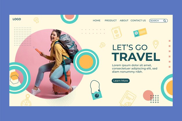 Platte bestemmingspaginasjabloon voor reisbureau