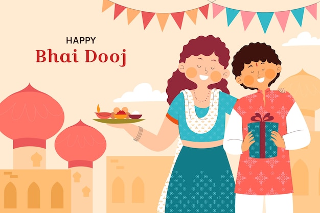 Gratis vector platte bhai dooj achtergrond