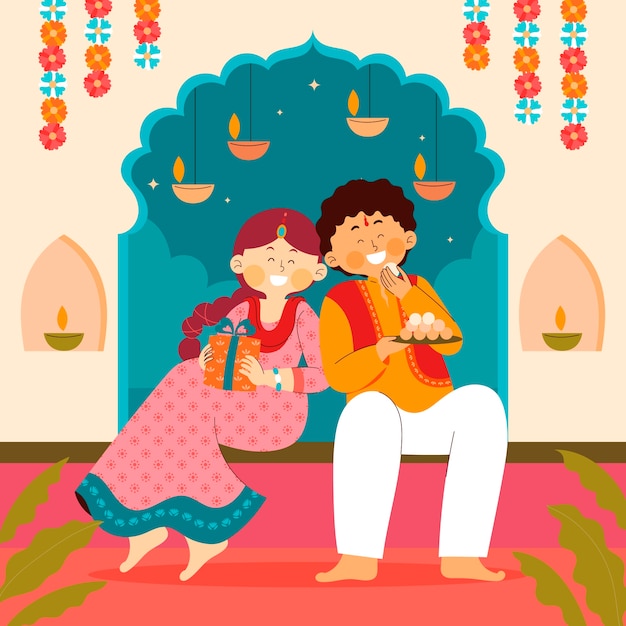 Gratis vector platte bhai dooj illustratie