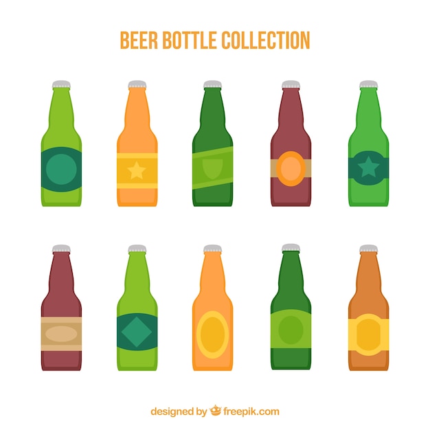 Gratis vector platte bierfles collectie met label