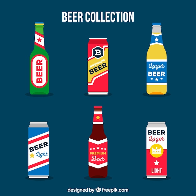 Gratis vector platte bierfles collectie met label