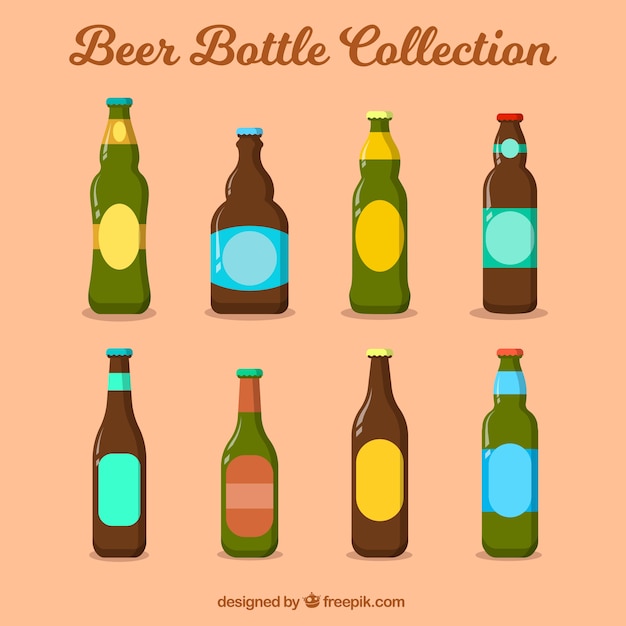 Gratis vector platte bierfles collectie met label