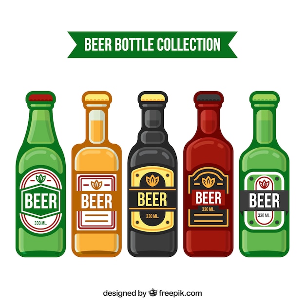 Gratis vector platte bierfles collectie met label