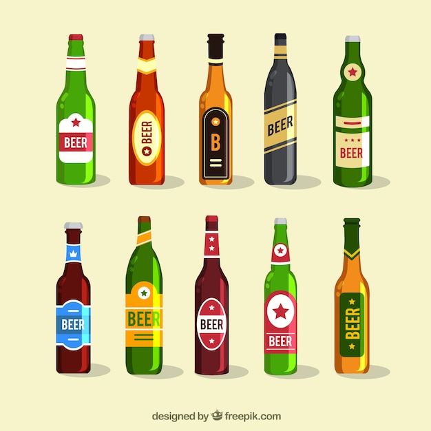 Gratis vector platte bierfles collectie