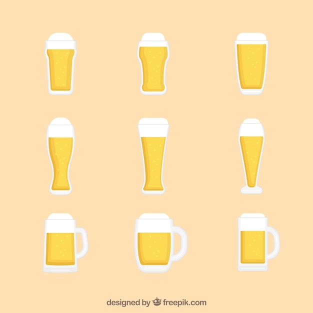 Gratis vector platte bierglas en mokcollectie