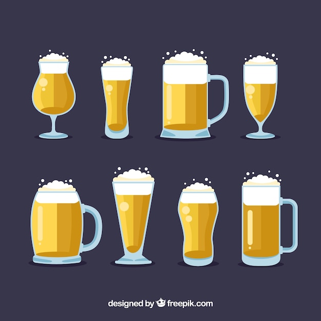 Gratis vector platte bierglas en mokcollectie