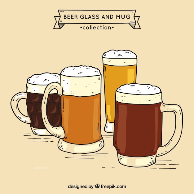 Gratis vector platte bierglas en mokcollectie