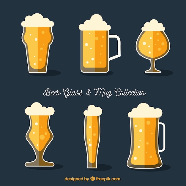 Gratis vector platte bierglas en mokcollectie