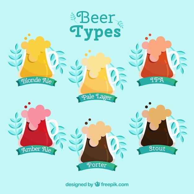 Gratis vector platte bierglas en mokcollectie