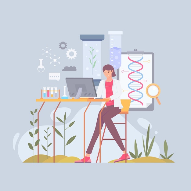 Gratis vector platte biotechnologie illustratie