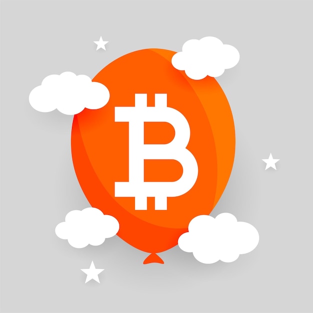 Platte bitcoin-bubbelballon met wolkenconcept