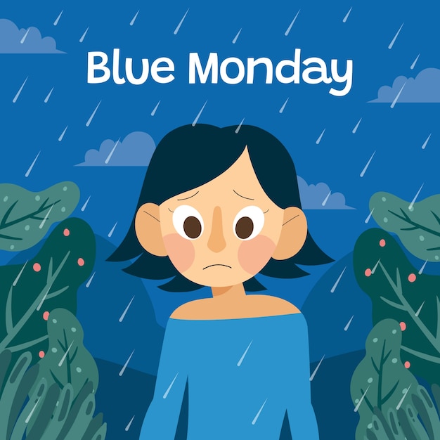 Gratis vector platte blauwe maandag illustratie