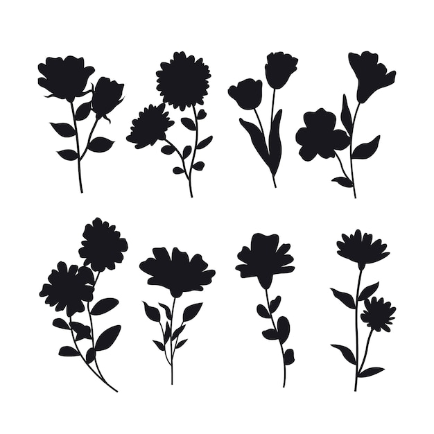 Gratis vector platte bloem silhouetten collectie
