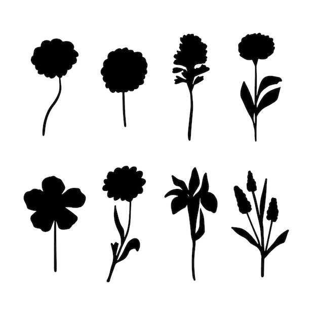 Gratis vector platte bloem silhouetten collectie