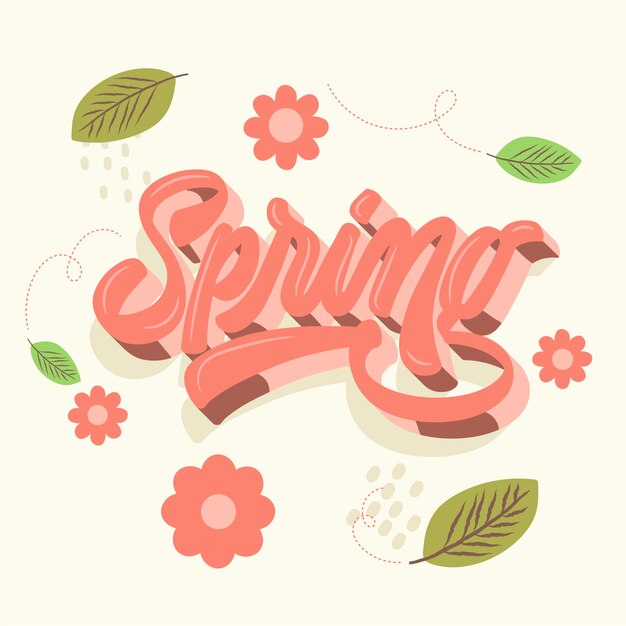 Gratis vector platte bloemen lente belettering